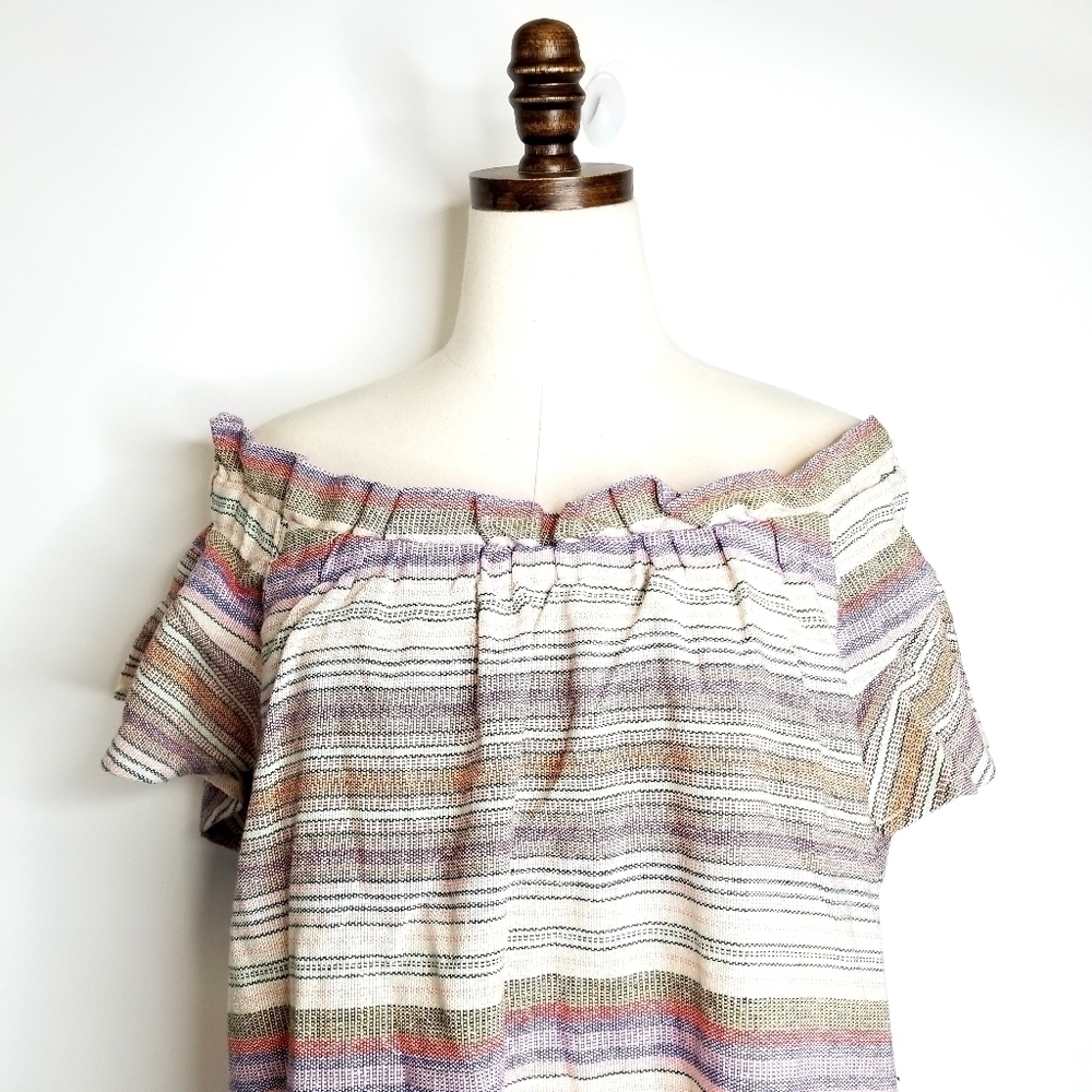 Philosophy Stripes Pastel Colored Off The Shoulder Short Dress with Pockets, L - Picture 2 of 12